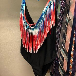 Low cut one piece bathing suit